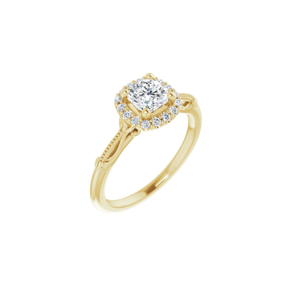 Natural Diamond Cushion Halo-Style Engagement Ring Semi-Mount - 14K Yellow Gold - Series 124330