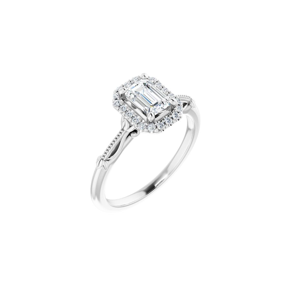 Natural Diamond Emerald Halo-Style Engagement Ring Semi-Mount - Platinum - Series 124330