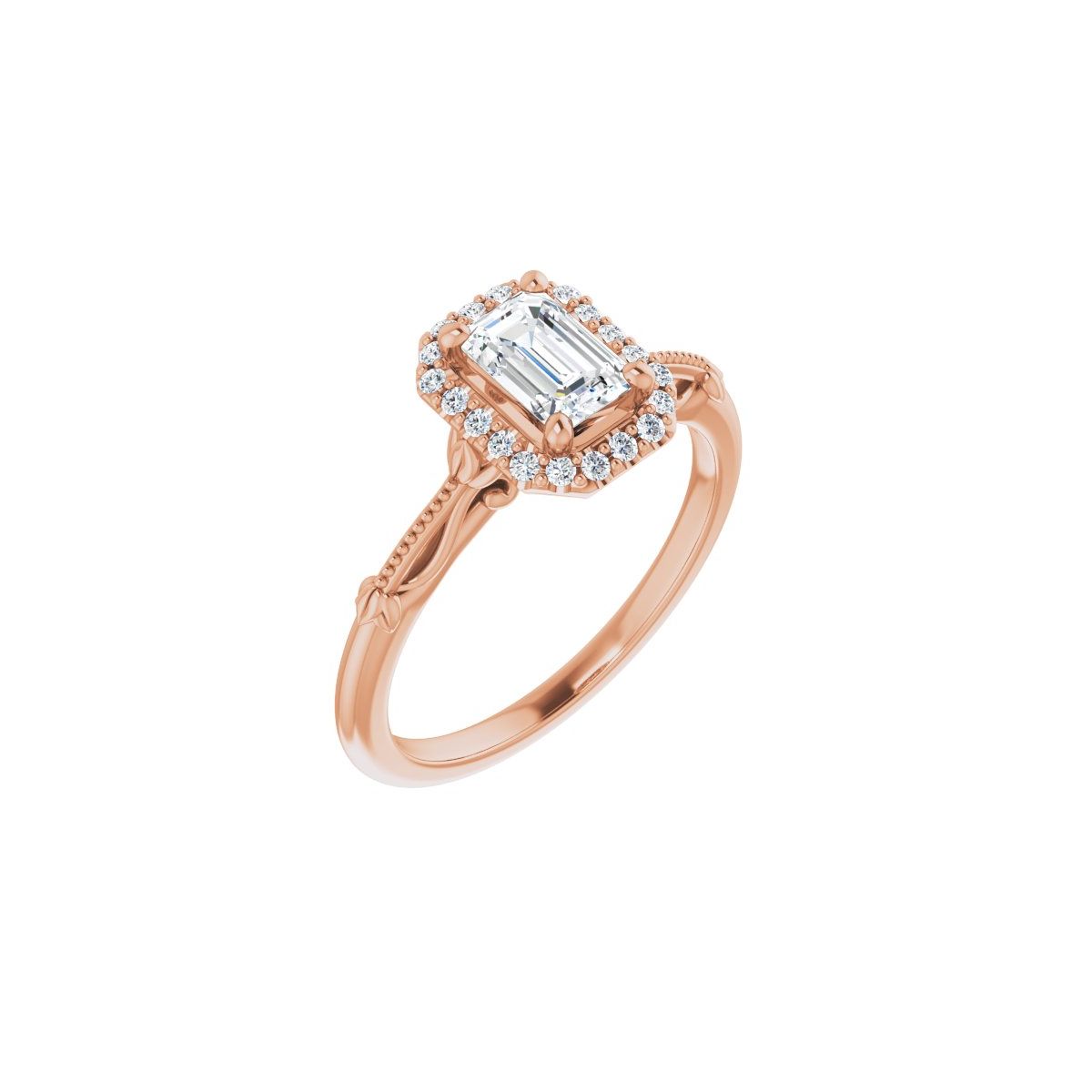 Natural Diamond Emerald Halo-Style Engagement Ring Semi-Mount - 14K Rose Gold - Series 124330