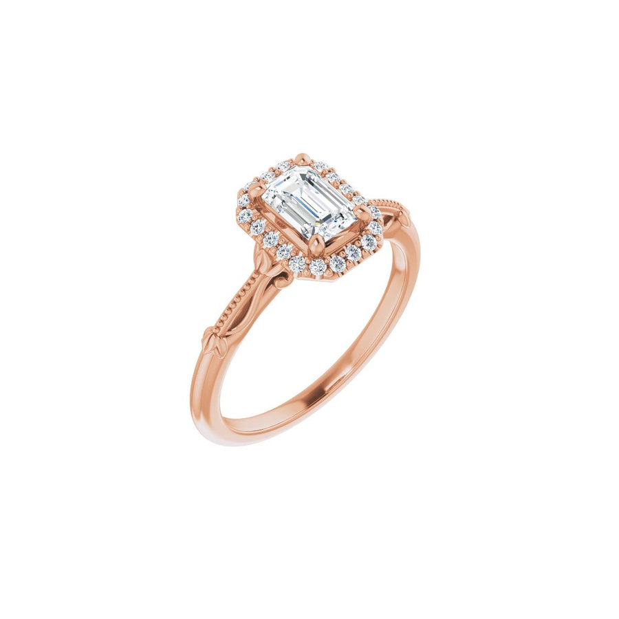 Natural Diamond Emerald Halo-Style Engagement Ring Semi-Mount - 14K Rose Gold - Series 124330