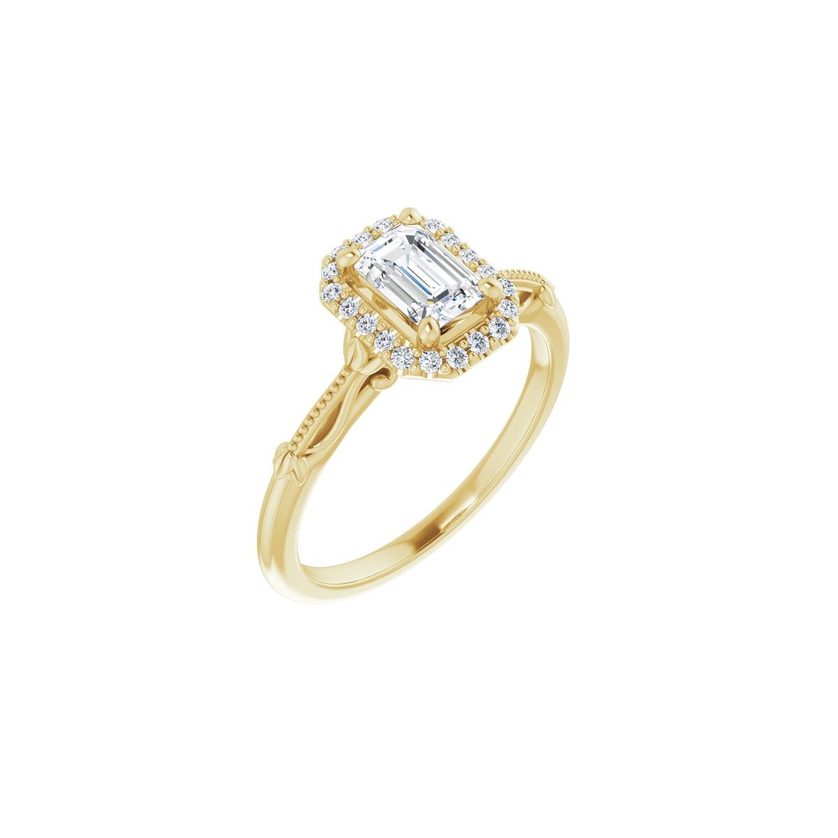 Natural Diamond Emerald Halo-Style Engagement Ring Semi-Mount - 14K Yellow Gold - Series 124330