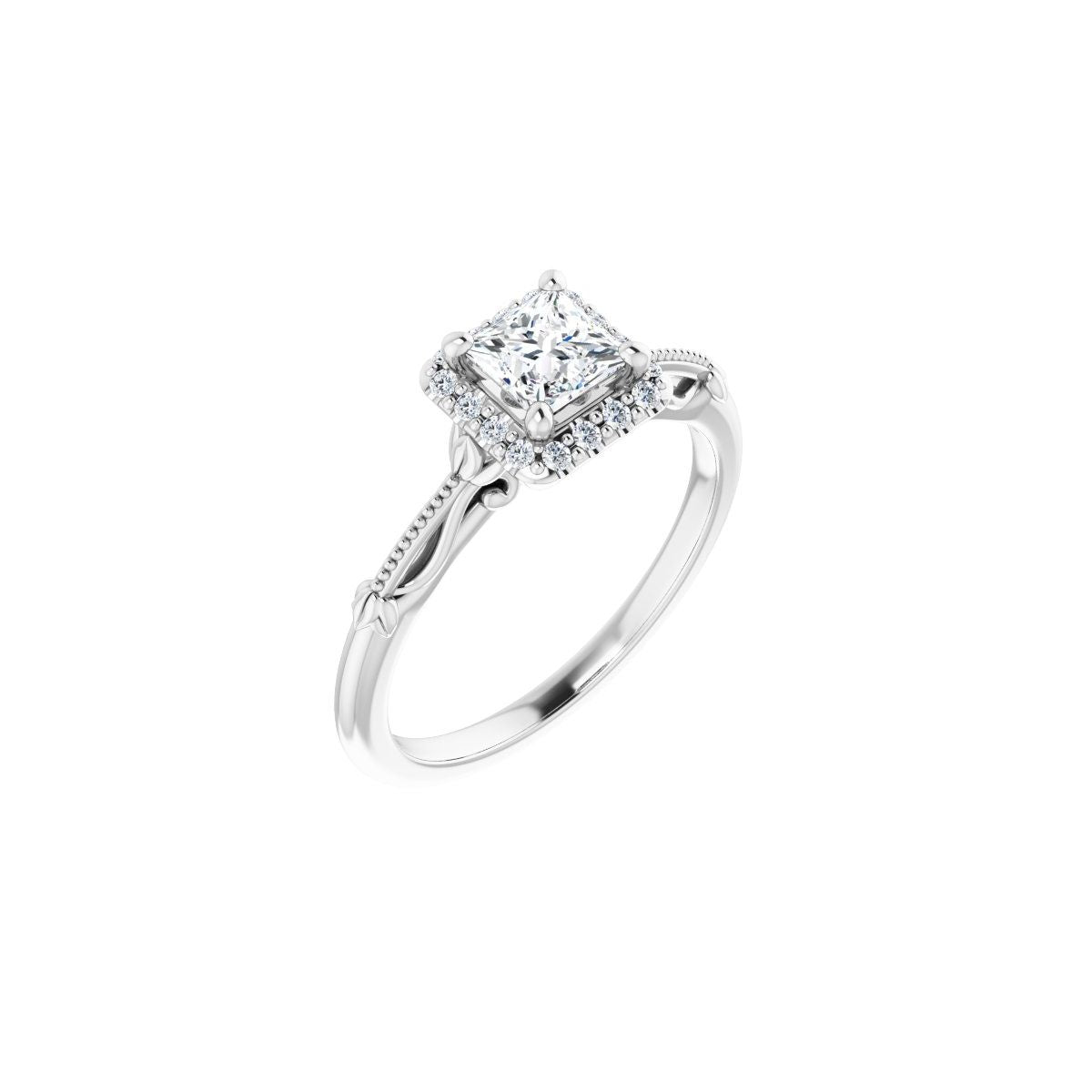 Natural Diamond Square Halo-Style Engagement Ring Semi-Mount - Platinum - Series 124330