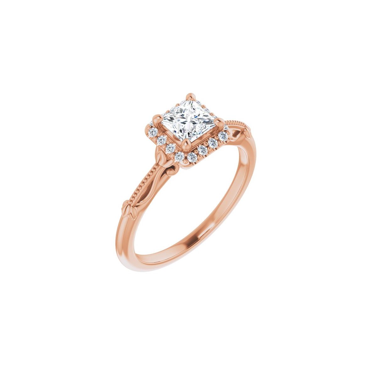 Natural Diamond Square Halo-Style Engagement Ring Semi-Mount - 14K Rose Gold - Series 124330