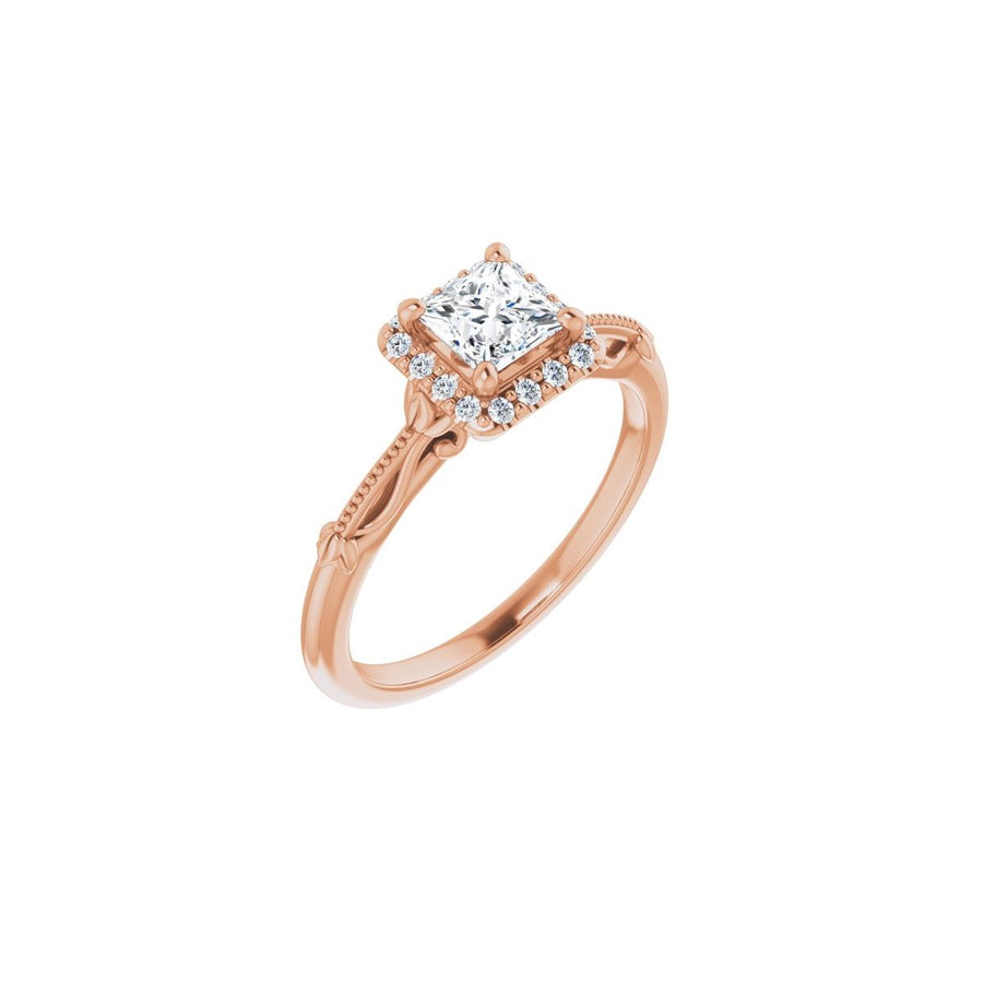 Natural Diamond Square Halo-Style Engagement Ring Semi-Mount - 14K Rose Gold - Series 124330