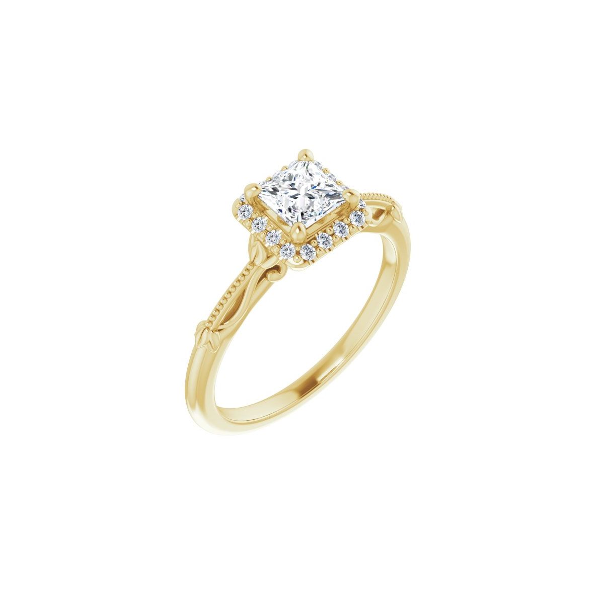 Natural Diamond Square Halo-Style Engagement Ring Semi-Mount - 14K Yellow Gold - Series 124330