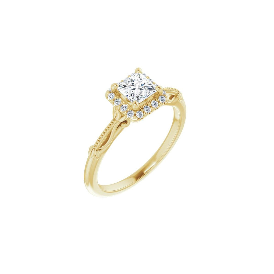 Natural Diamond Square Halo-Style Engagement Ring Semi-Mount - 14K Yellow Gold - Series 124330