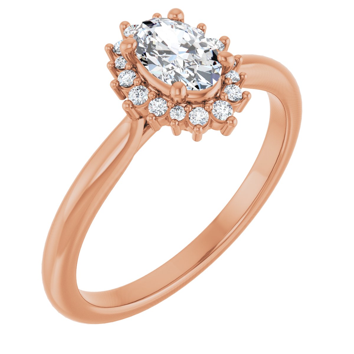Natural Diamond Oval Halo-Style Engagement Ring Semi-Mount - 14K Rose Gold - Series 124470