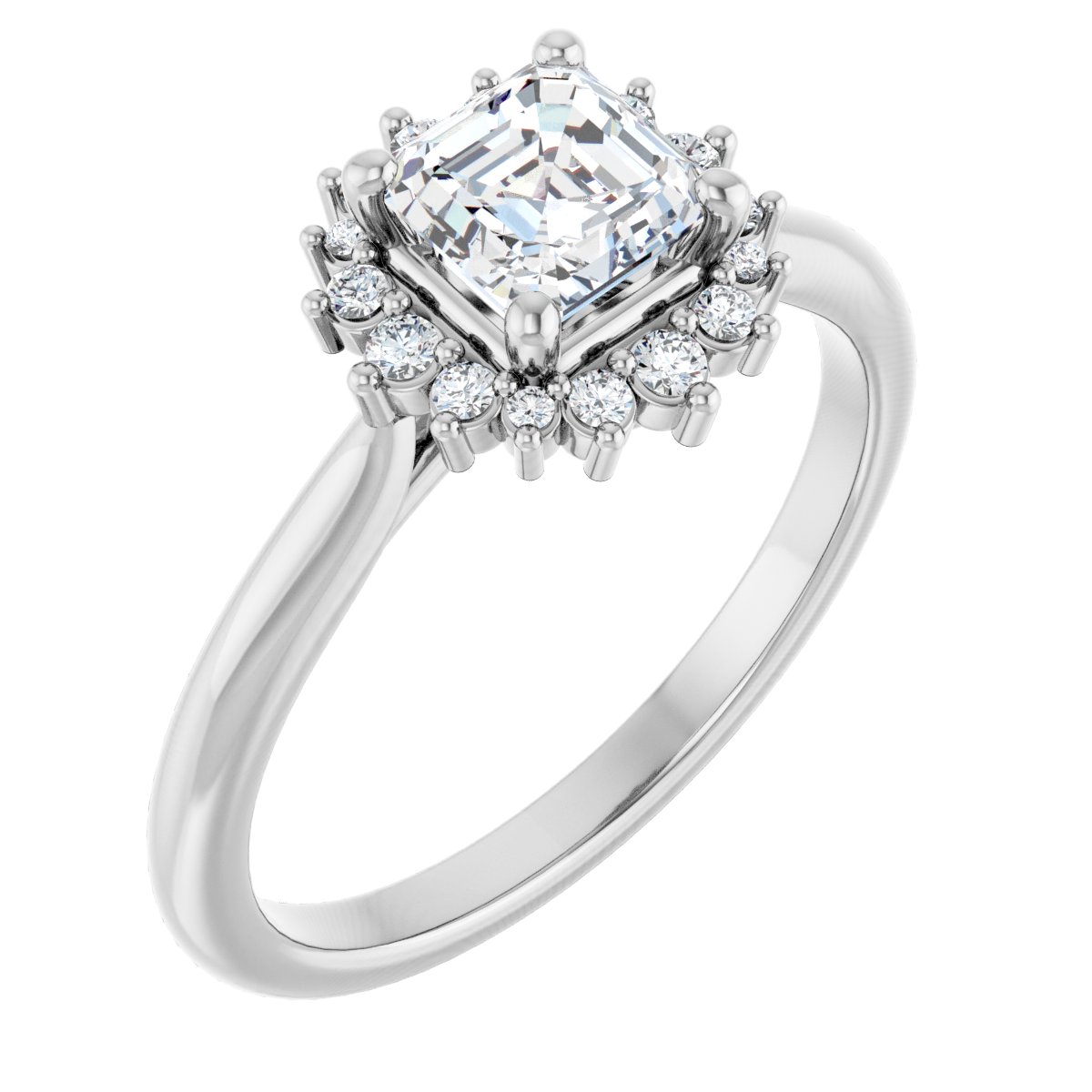 Natural Diamond Asscher Halo-Style Engagement Ring Semi-Mount - Platinum - Series 124470