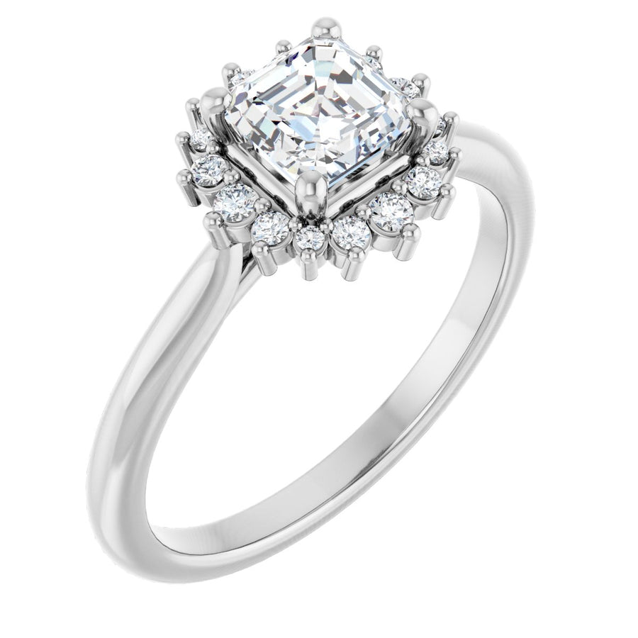 Natural Diamond Asscher Halo-Style Engagement Ring Semi-Mount - Platinum - Series 124470