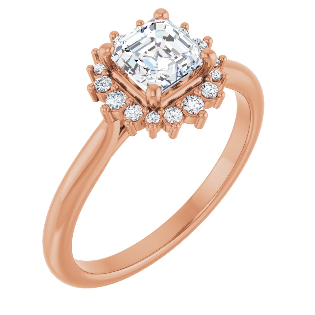 Natural Diamond Asscher Halo-Style Engagement Ring Semi-Mount - 14K Rose Gold - Series 124470