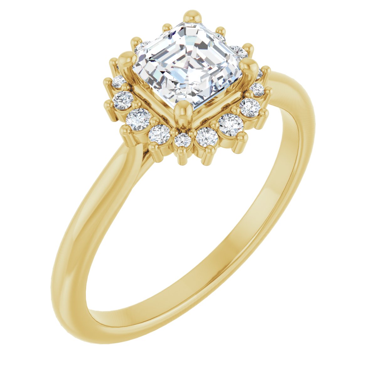 Natural Diamond Asscher Halo-Style Engagement Ring Semi-Mount - 14K Yellow Gold - Series 124470
