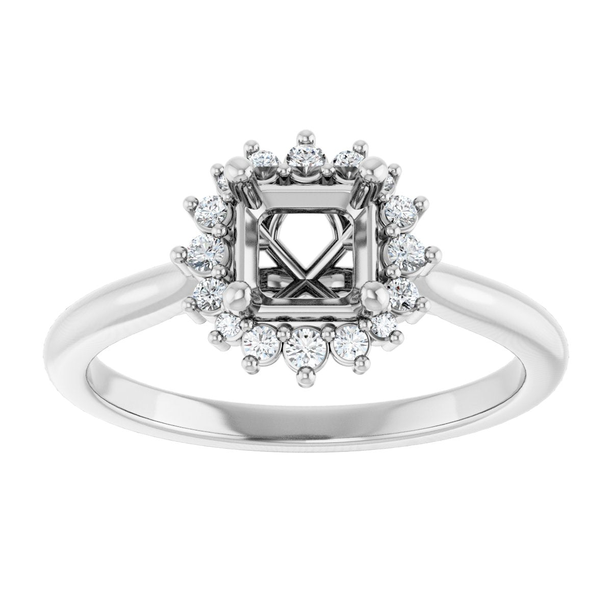 Asscher Halo-Style Engagement Ring Semi-Mount - gallery - Series 124470