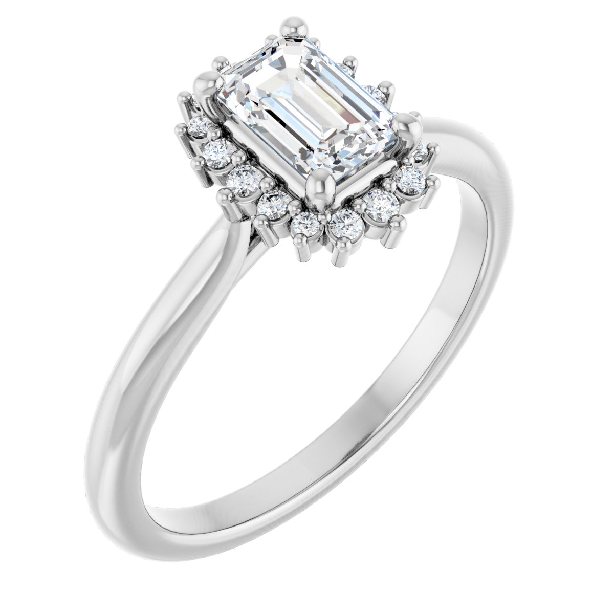 Natural Diamond Emerald Halo-Style Engagement Ring Semi-Mount - Platinum - Series 124470