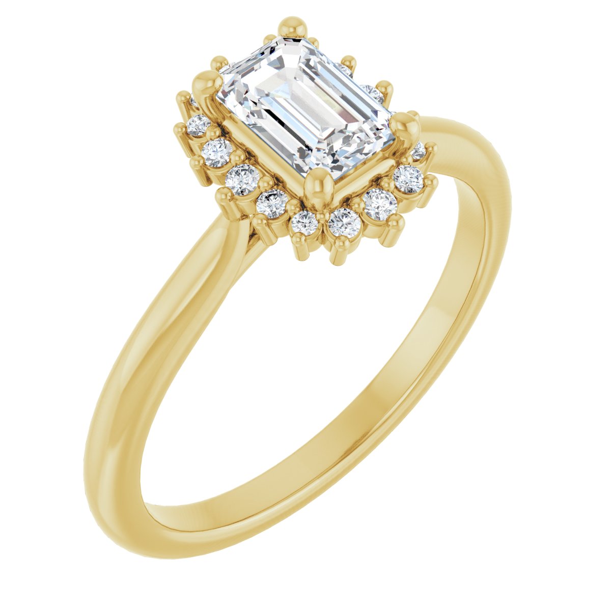 Natural Diamond Emerald Halo-Style Engagement Ring Semi-Mount - 14K Yellow Gold - Series 124470
