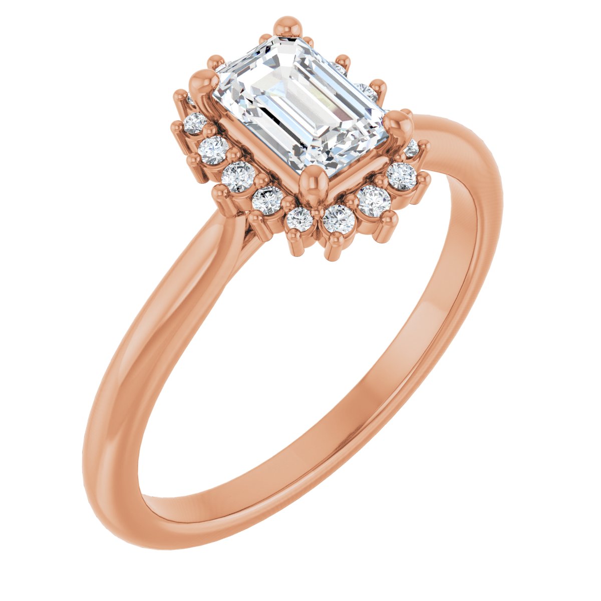 Natural Diamond Emerald Halo-Style Engagement Ring Semi-Mount - 14K Rose Gold - Series 124470