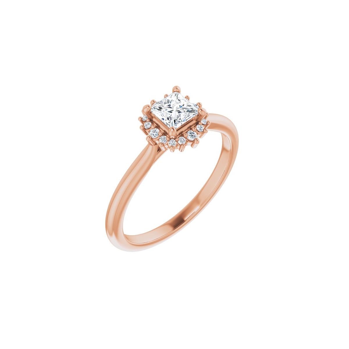 Natural Diamond Square Halo-Style Engagement Ring Semi-Mount - 14K Rose Gold - Series 124470
