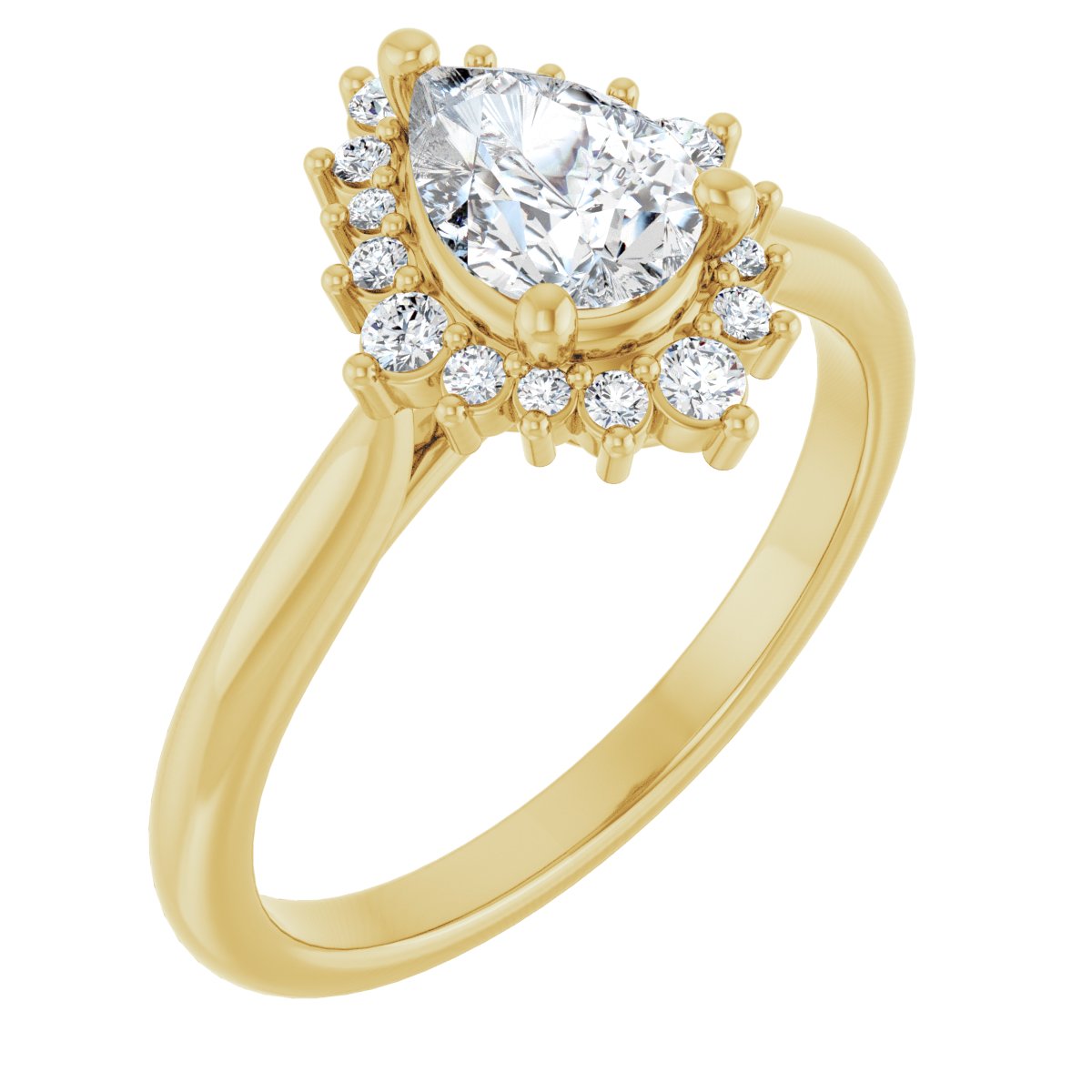 Natural Diamond Pear Halo-Style Engagement Ring Semi-Mount - 14K Yellow Gold - Series 124470