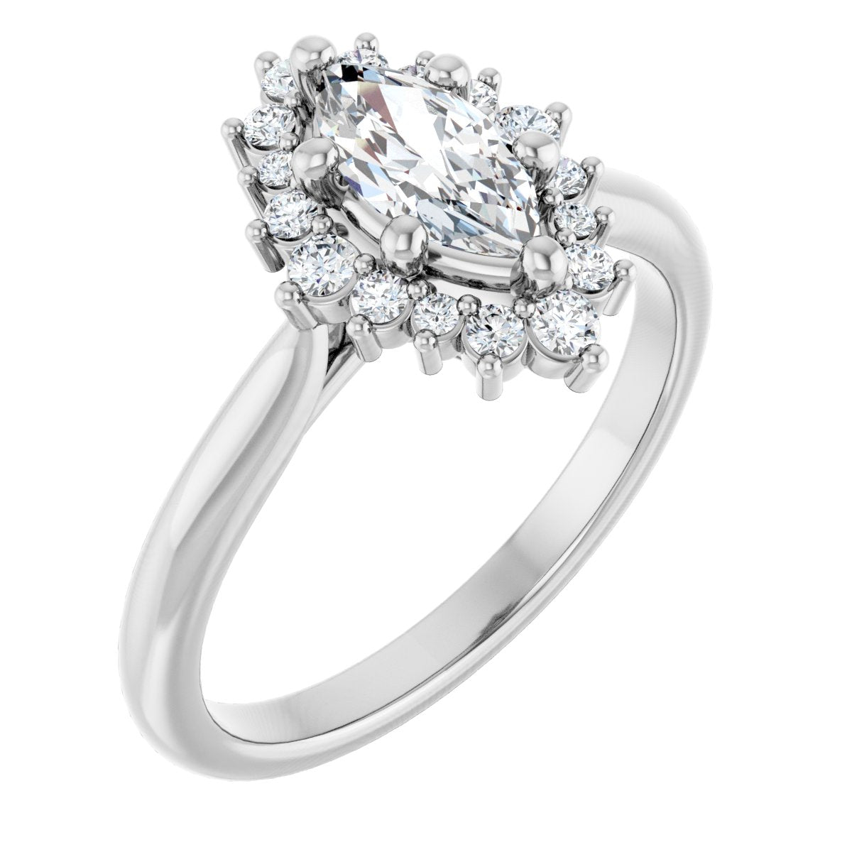 Natural Diamond Marquise Halo-Style Engagement Ring Semi-Mount - Platinum - Series 124470
