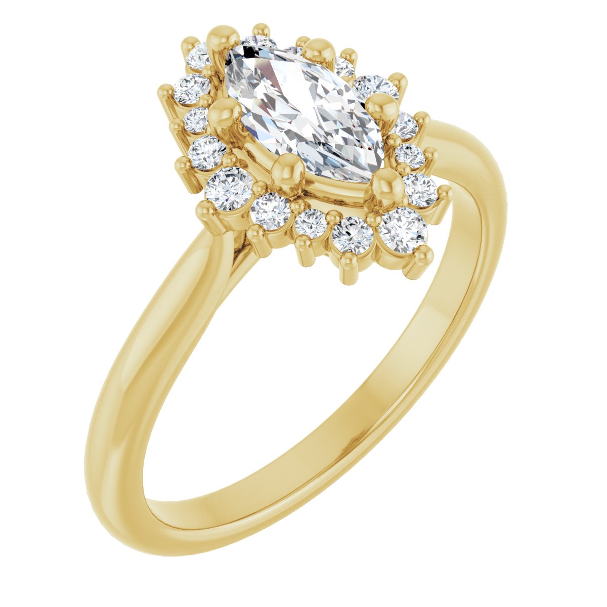 Natural Diamond Marquise Halo-Style Engagement Ring Semi-Mount - 14K Yellow Gold - Series 124470