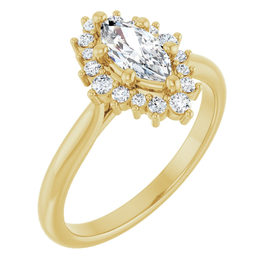 Natural Diamond Marquise Halo-Style Engagement Ring Semi-Mount - 14K Yellow Gold - Series 124470