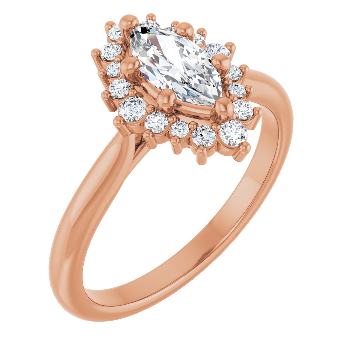 Natural Diamond Marquise Halo-Style Engagement Ring Semi-Mount - 14K Rose Gold - Series 124470