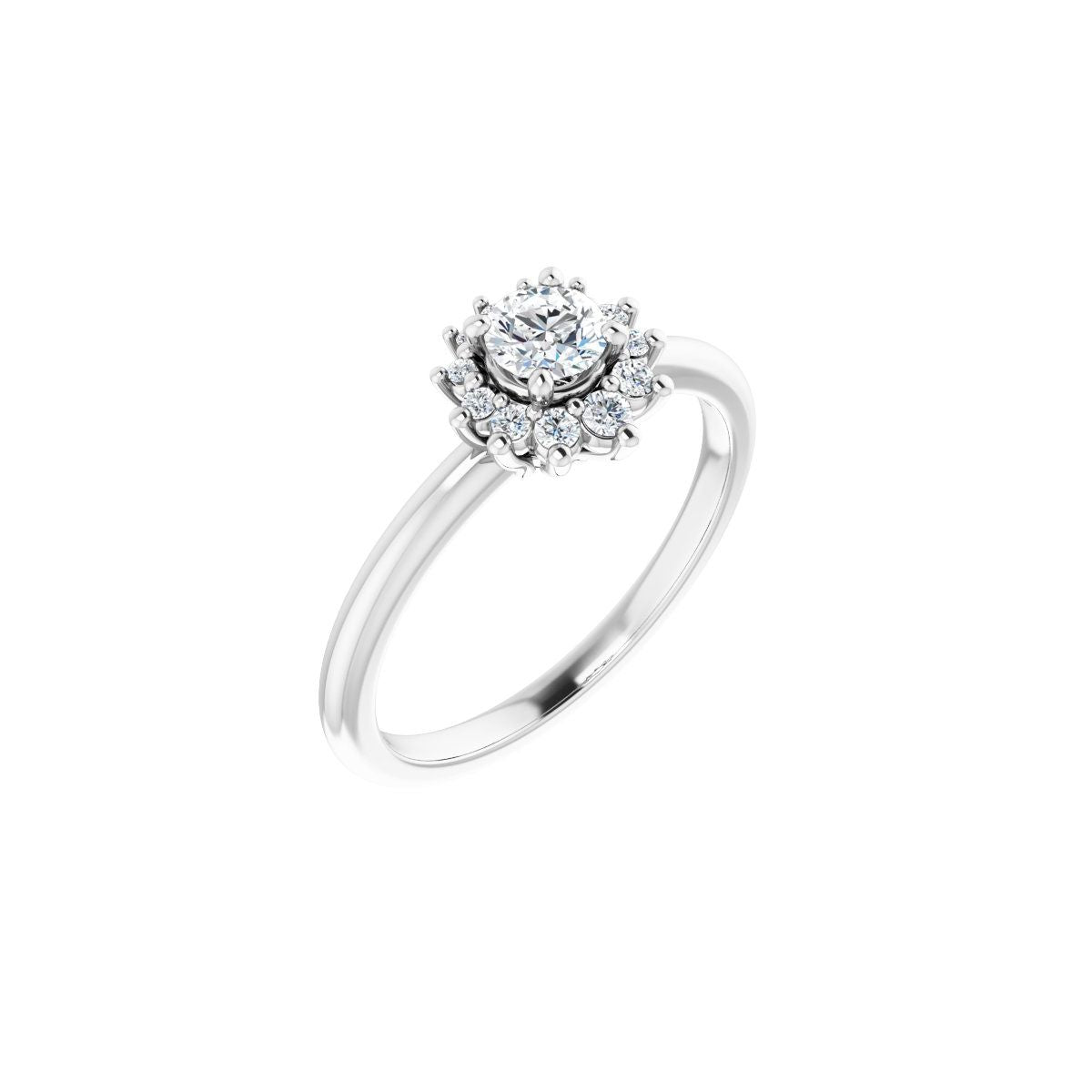 Natural Diamond Round Halo-Style Asymmetrical Engagement Ring Semi-Mount - Platinum - Series 124478