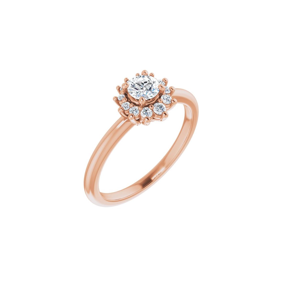 Natural Diamond Round Halo-Style Asymmetrical Engagement Ring Semi-Mount - 14K Rose Gold - Series 124478