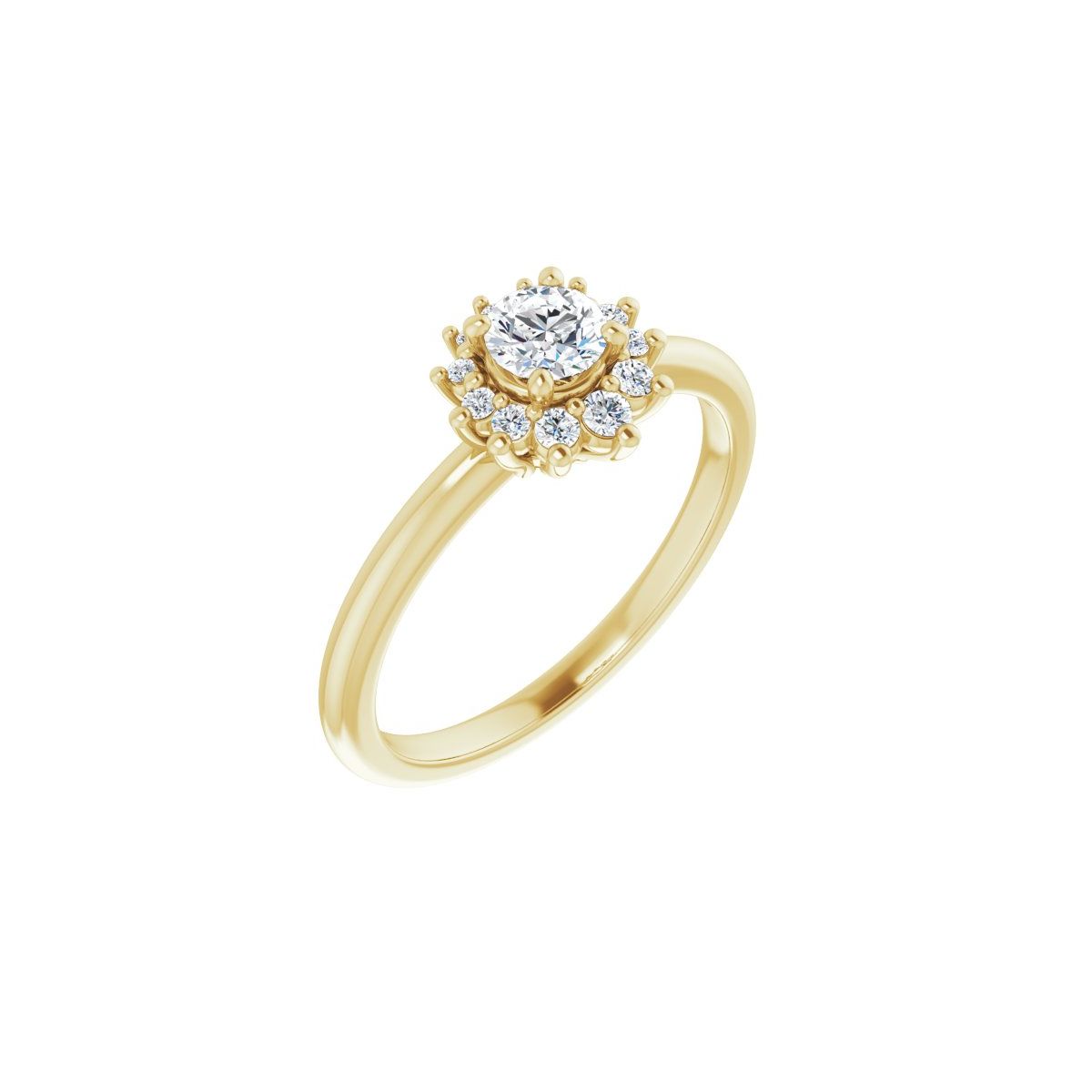 Natural Diamond Round Halo-Style Asymmetrical Engagement Ring Semi-Mount - 14K Yellow Gold - Series 124478