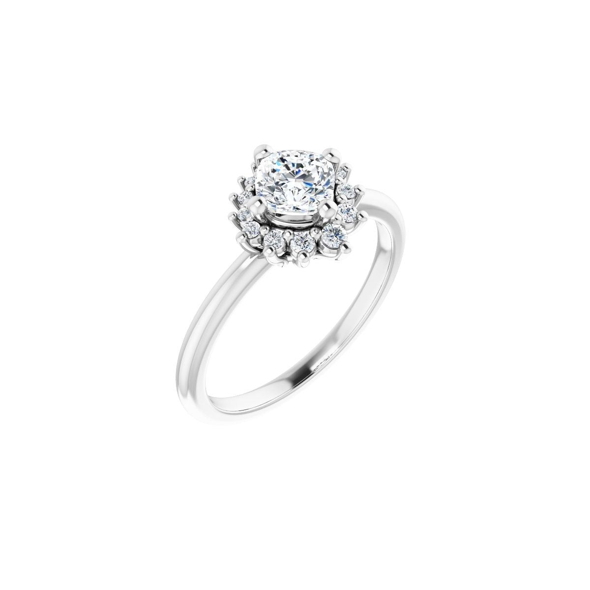 Natural Diamond Cushion Halo-Style Asymmetrical Engagement Ring Semi-Mount - Platinum - Series 124478