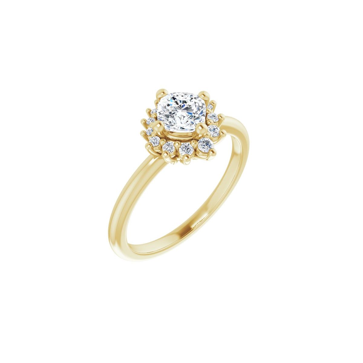 Natural Diamond Cushion Halo-Style Asymmetrical Engagement Ring Semi-Mount - 14K Yellow Gold - Series 124478