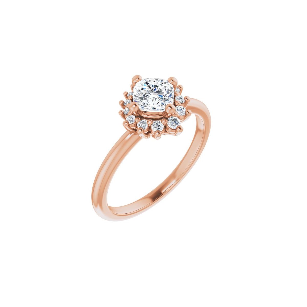 Natural Diamond Cushion Halo-Style Asymmetrical Engagement Ring Semi-Mount - 14K Rose Gold - Series 124478