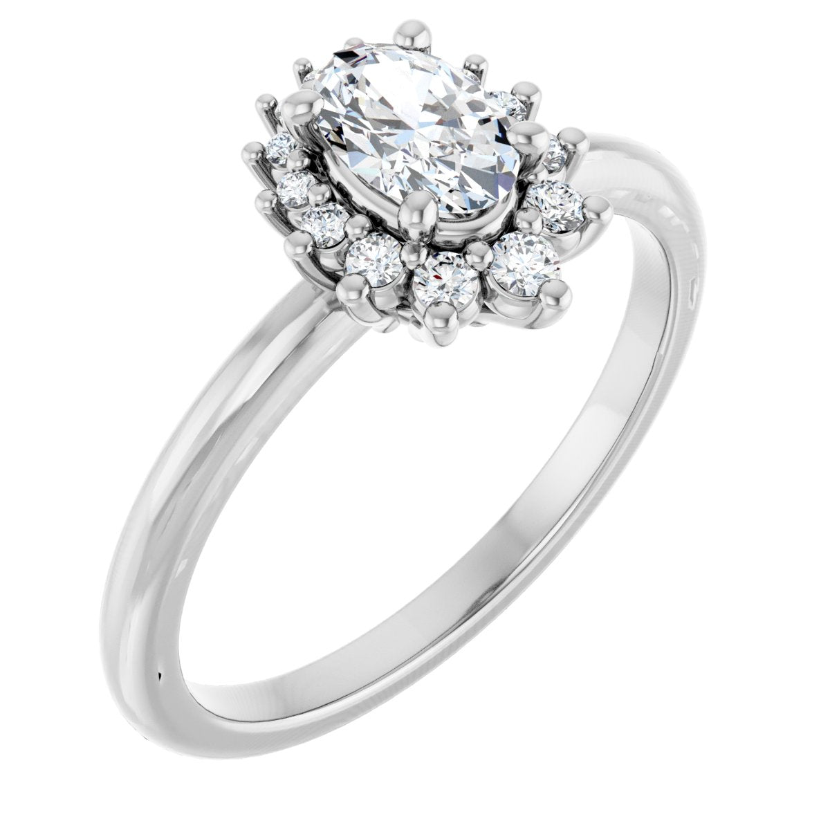 Natural Diamond Oval Halo-Style Asymmetrical Engagement Ring Semi-Mount - Platinum - Series 124478