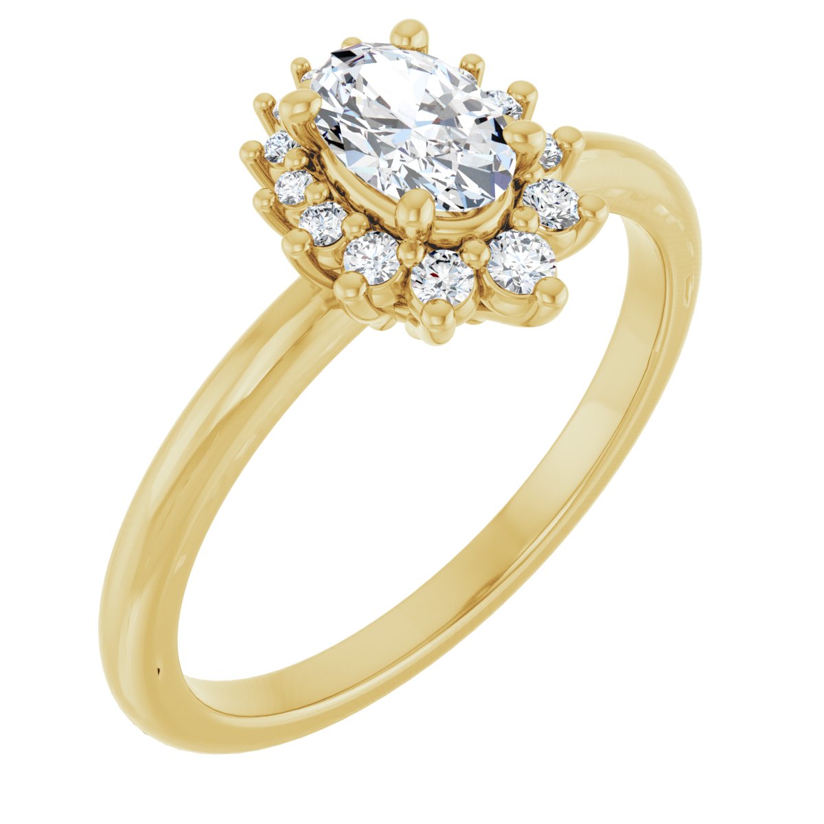 Natural Diamond Oval Halo-Style Asymmetrical Engagement Ring Semi-Mount - 14K Yellow Gold - Series 124478
