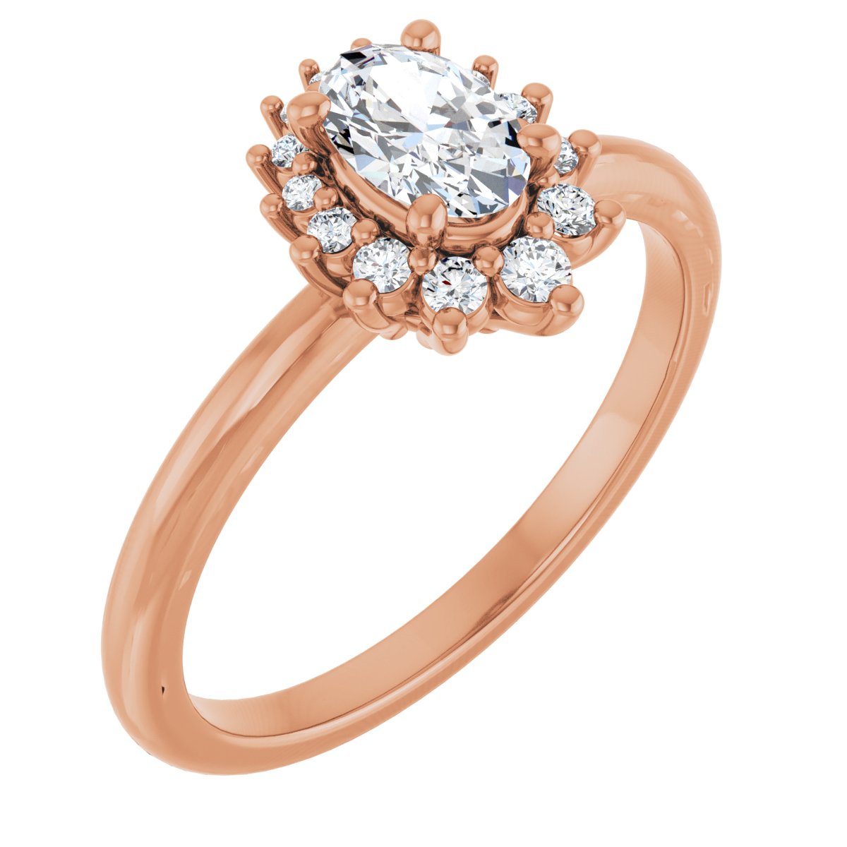 Natural Diamond Oval Halo-Style Asymmetrical Engagement Ring Semi-Mount - 14K Rose Gold - Series 124478