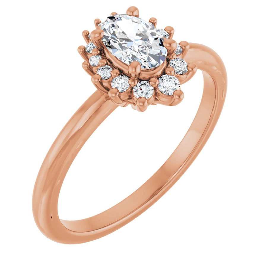 Natural Diamond Oval Halo-Style Asymmetrical Engagement Ring Semi-Mount - 14K Rose Gold - Series 124478