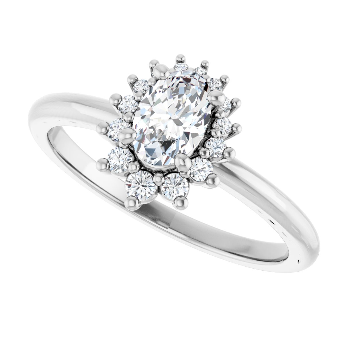 Oval Halo-Style Asymmetrical Engagement Ring Semi-Mount - gallery - Series 124478