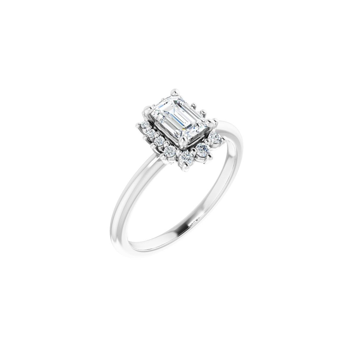 Natural Diamond Emerald Halo-Style Asymmetrical Engagement Ring Semi-Mount - Platinum - Series 124478
