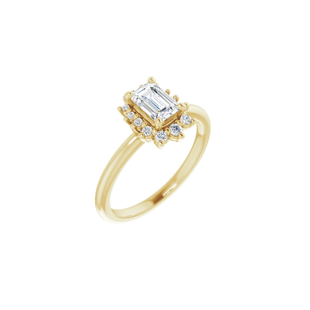 Natural Diamond Emerald Halo-Style Asymmetrical Engagement Ring Semi-Mount - 14K Yellow Gold - Series 124478