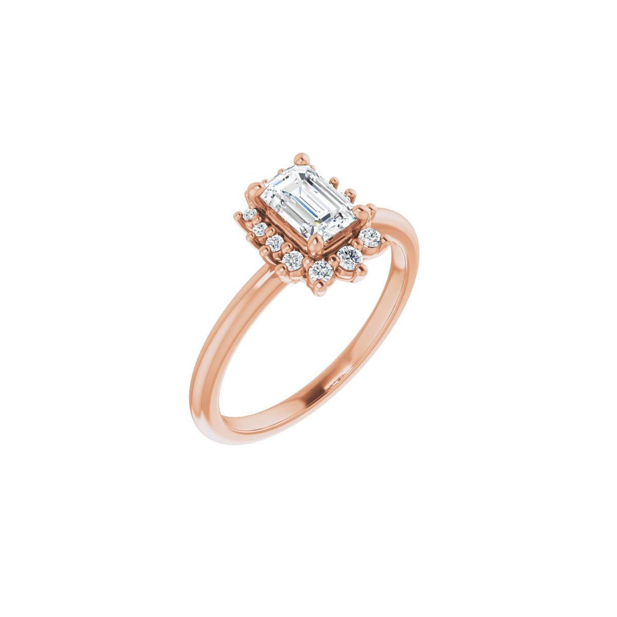 Natural Diamond Emerald Halo-Style Asymmetrical Engagement Ring Semi-Mount - 14K Rose Gold - Series 124478