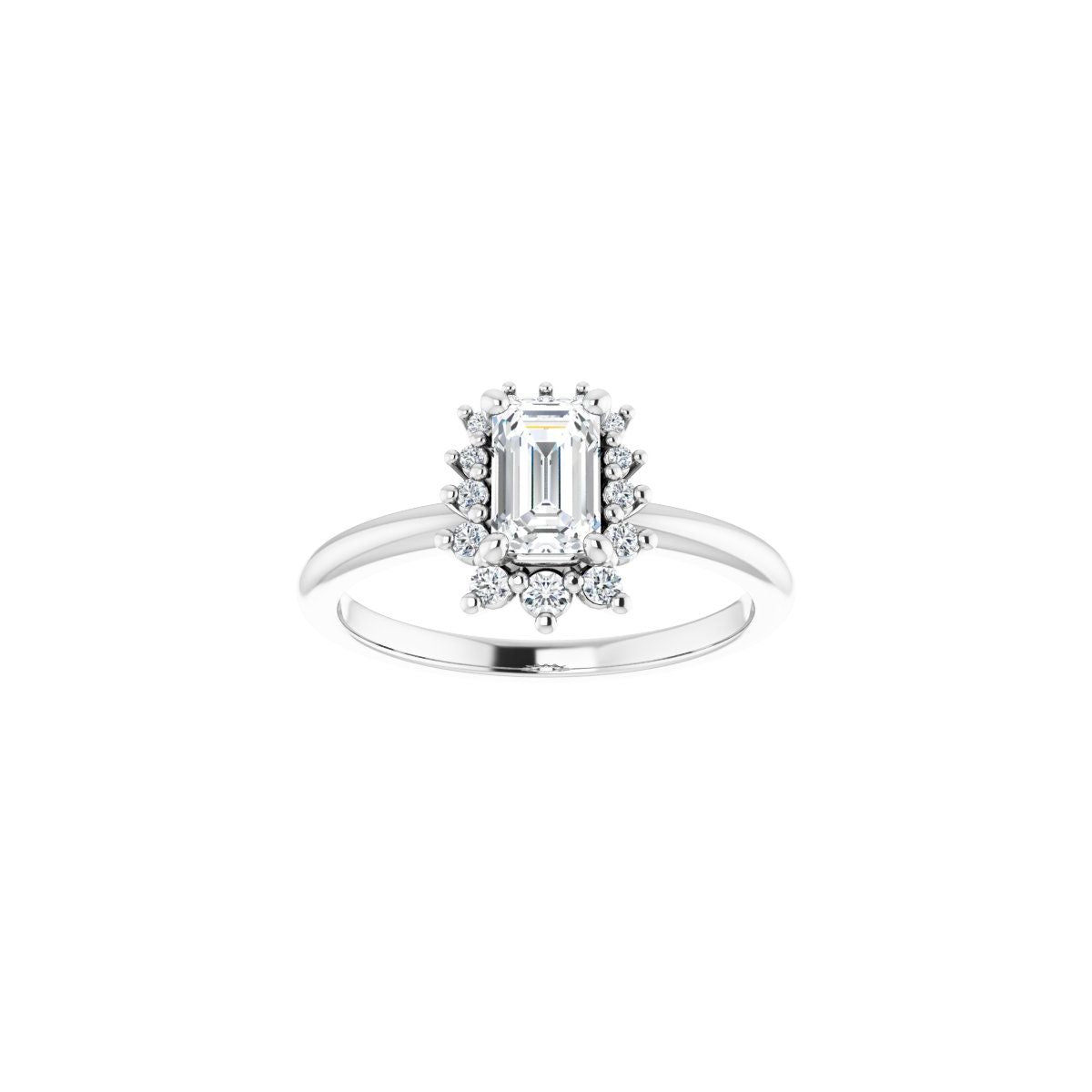 Emerald Halo-Style Asymmetrical Engagement Ring Semi-Mount - gallery - Series 124478