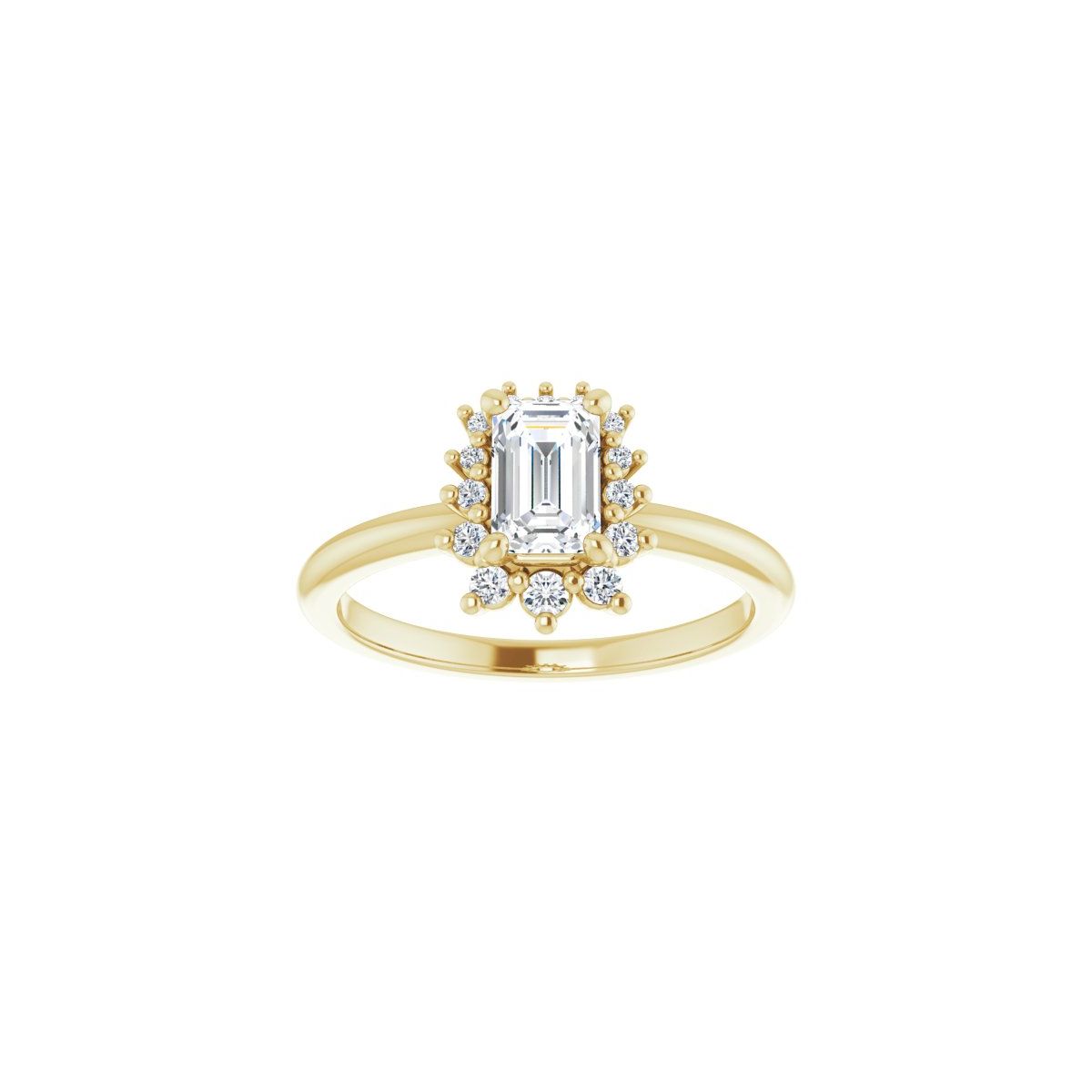 Emerald Halo-Style Asymmetrical Engagement Ring Semi-Mount - gallery - Series 124478