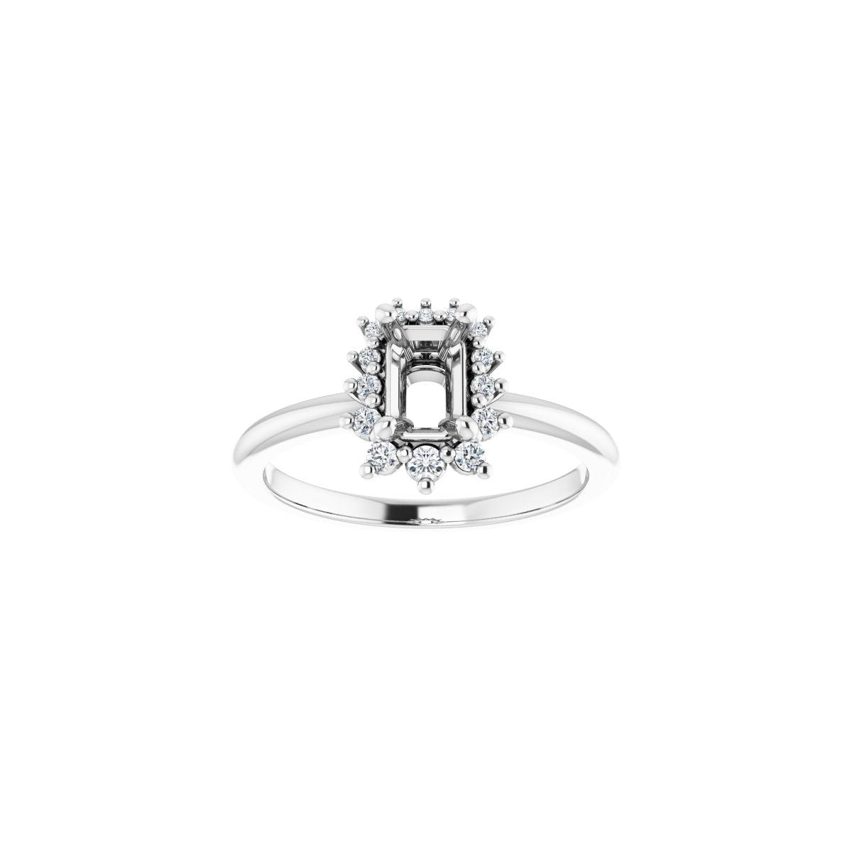 Emerald Halo-Style Asymmetrical Engagement Ring Semi-Mount - gallery - Series 124478
