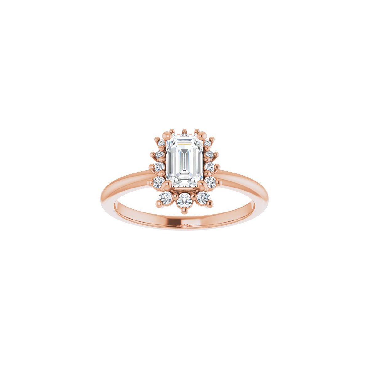 Emerald Halo-Style Asymmetrical Engagement Ring Semi-Mount - gallery - Series 124478