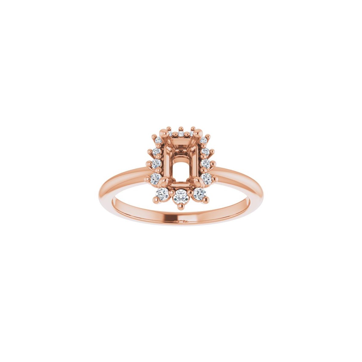 Emerald Halo-Style Asymmetrical Engagement Ring Semi-Mount - gallery - Series 124478