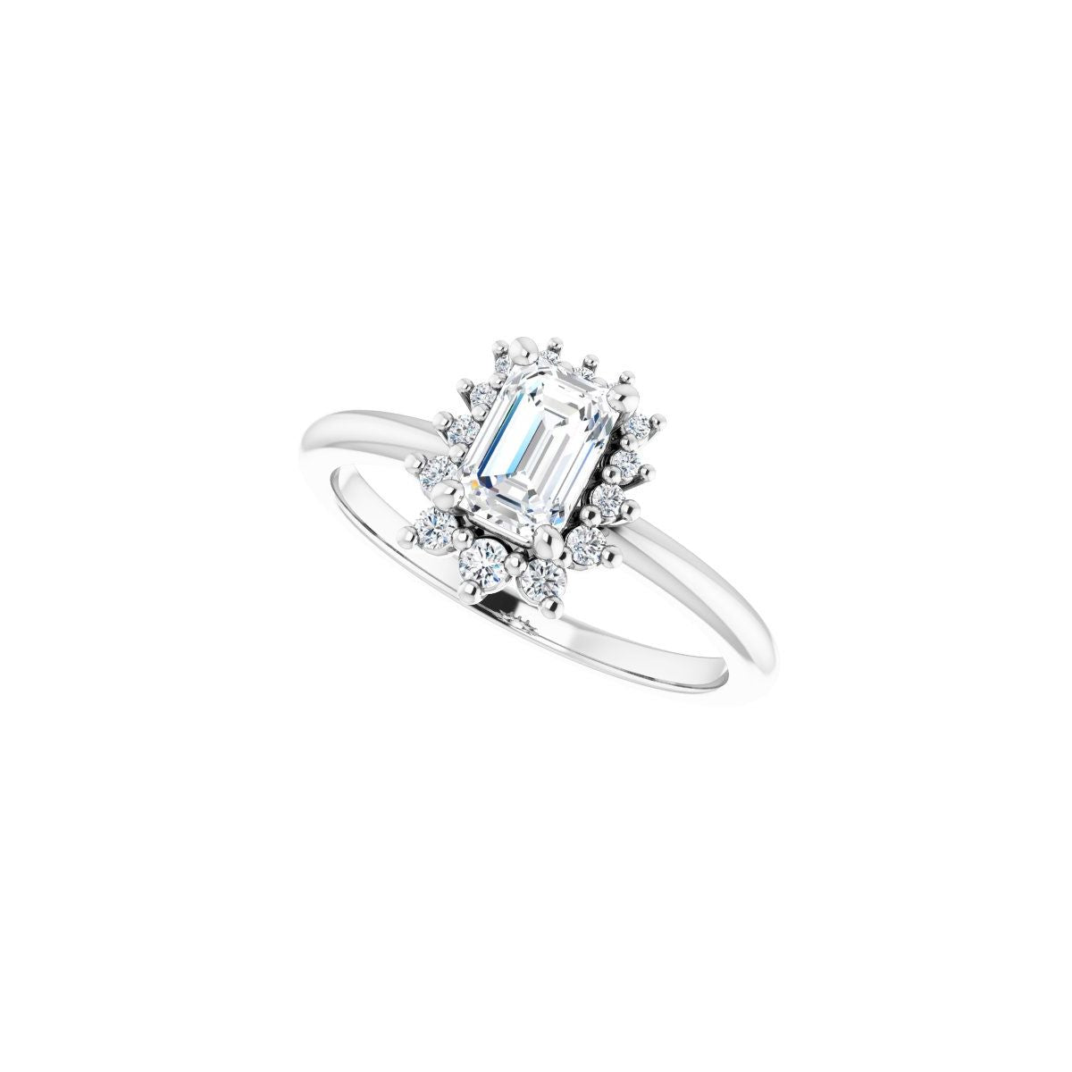 Emerald Halo-Style Asymmetrical Engagement Ring Semi-Mount - gallery - Series 124478