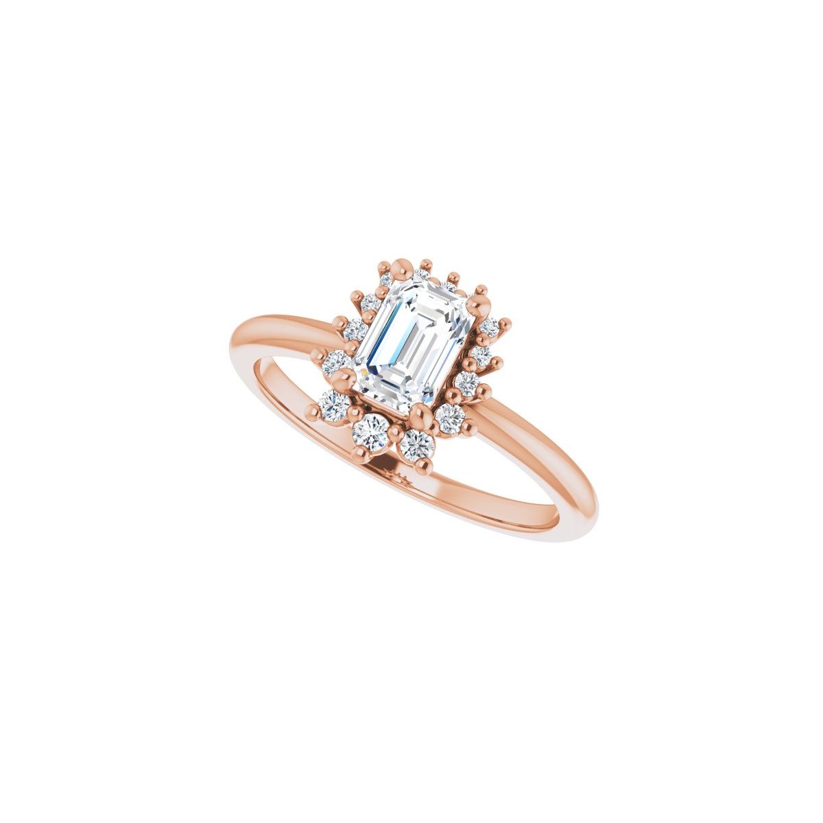 Emerald Halo-Style Asymmetrical Engagement Ring Semi-Mount - gallery - Series 124478