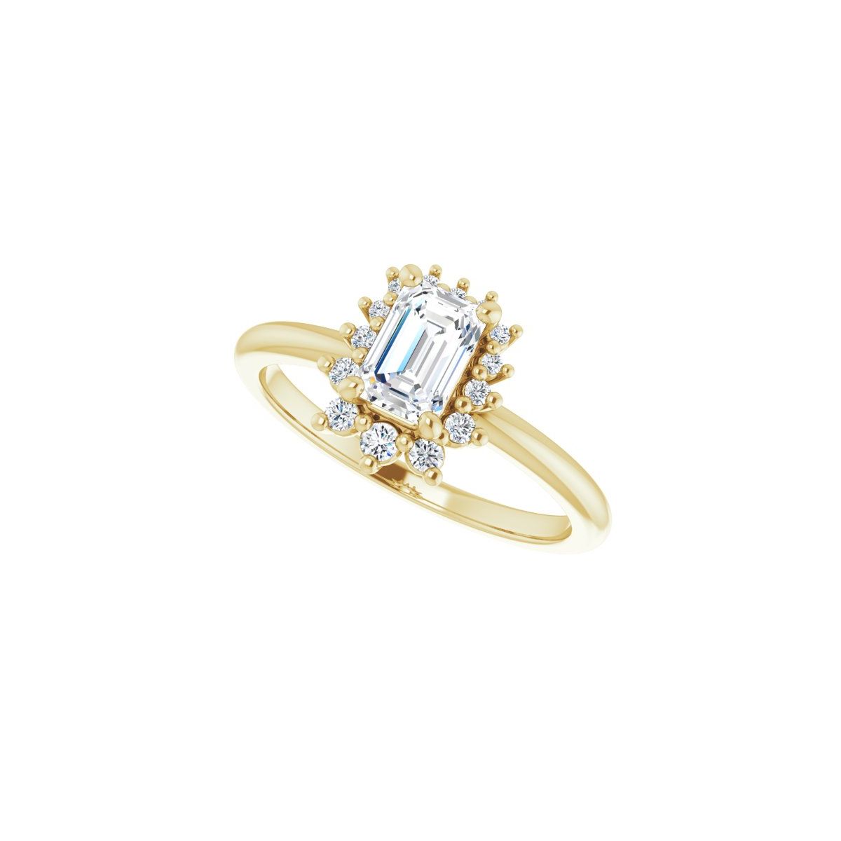 Emerald Halo-Style Asymmetrical Engagement Ring Semi-Mount - gallery - Series 124478