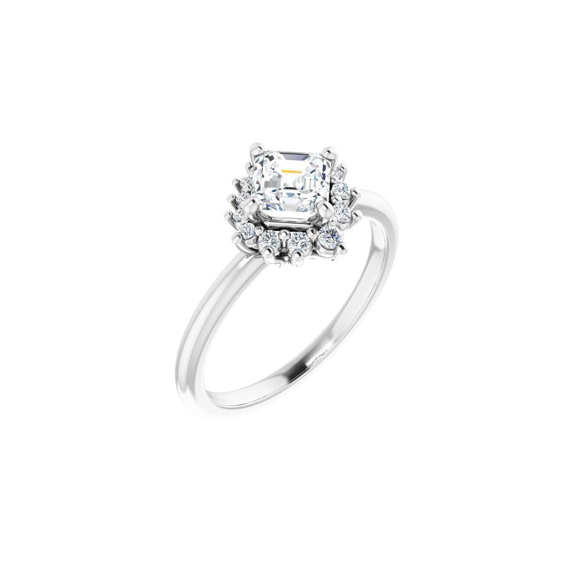 Natural Diamond Asscher Halo-Style Asymmetrical Engagement Ring Semi-Mount - Platinum - Series 124478