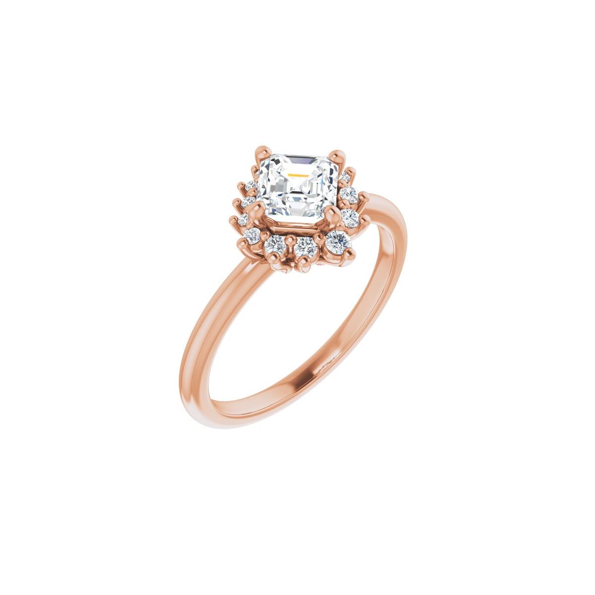 Natural Diamond Asscher Halo-Style Asymmetrical Engagement Ring Semi-Mount - 14K Rose Gold - Series 124478
