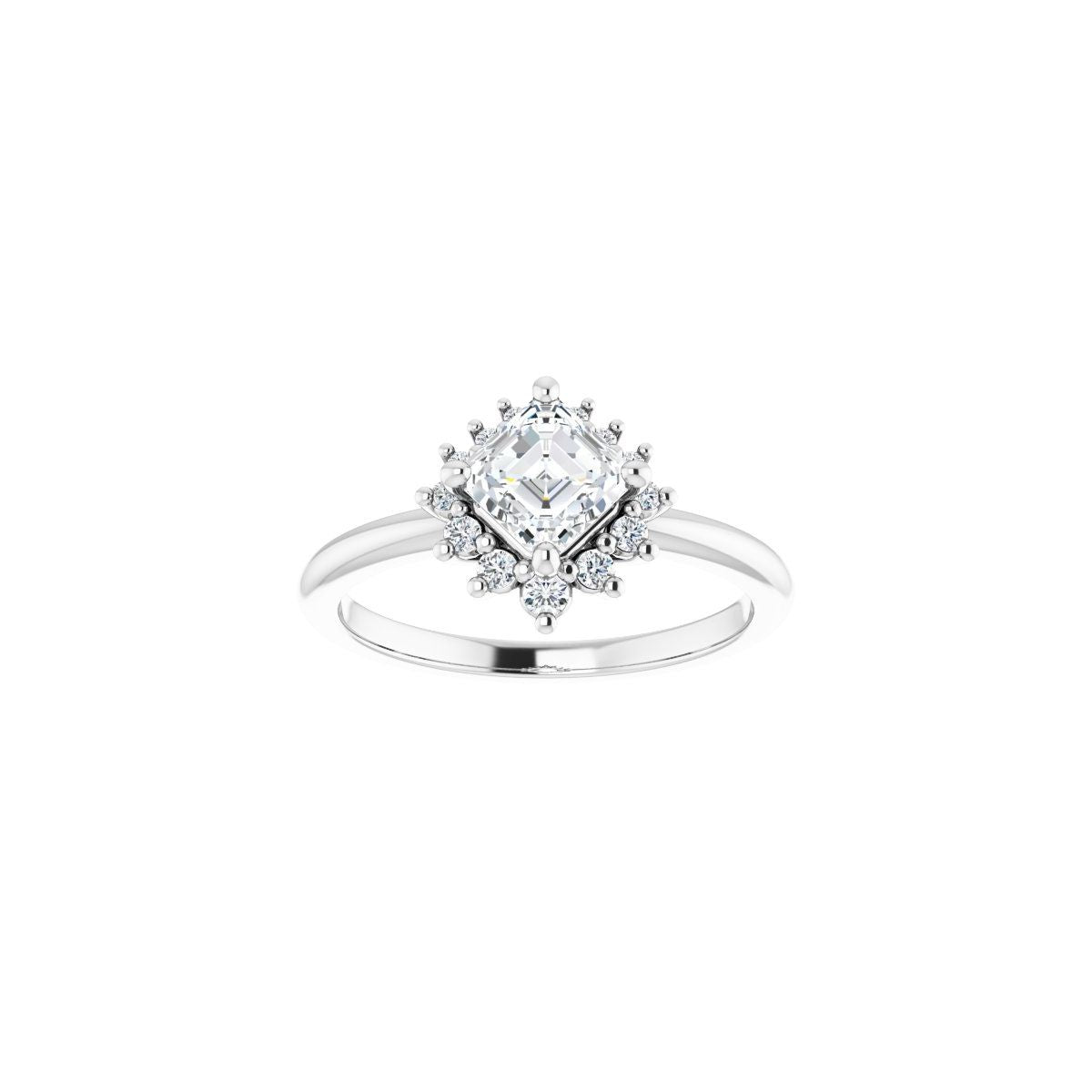 Asscher Halo-Style Asymmetrical Engagement Ring Semi-Mount - gallery - Series 124478